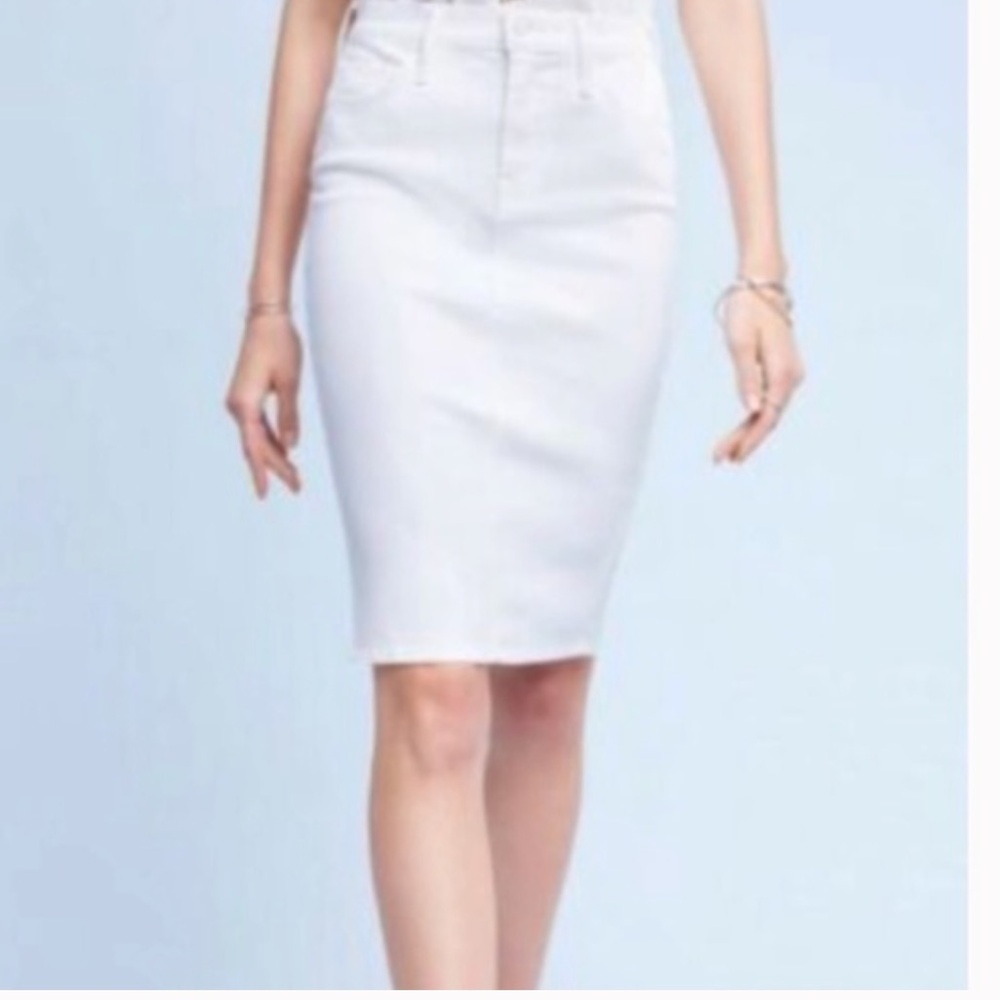MOTHER "Patchie" Denim Pencil Skirt - Raw Hem - "Glass Shoe" / Off-White 28